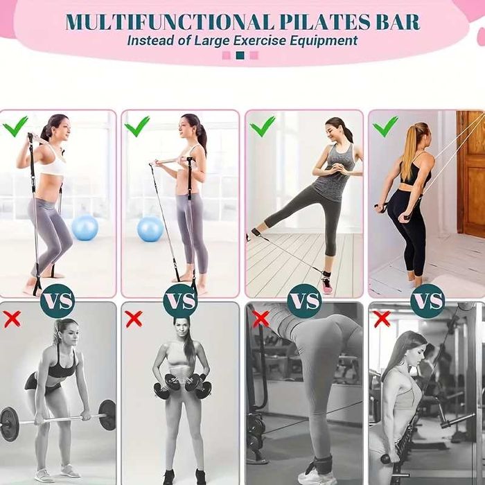 14 pçs bastão de Pilates com cinta de resistência, puxador multifuncio