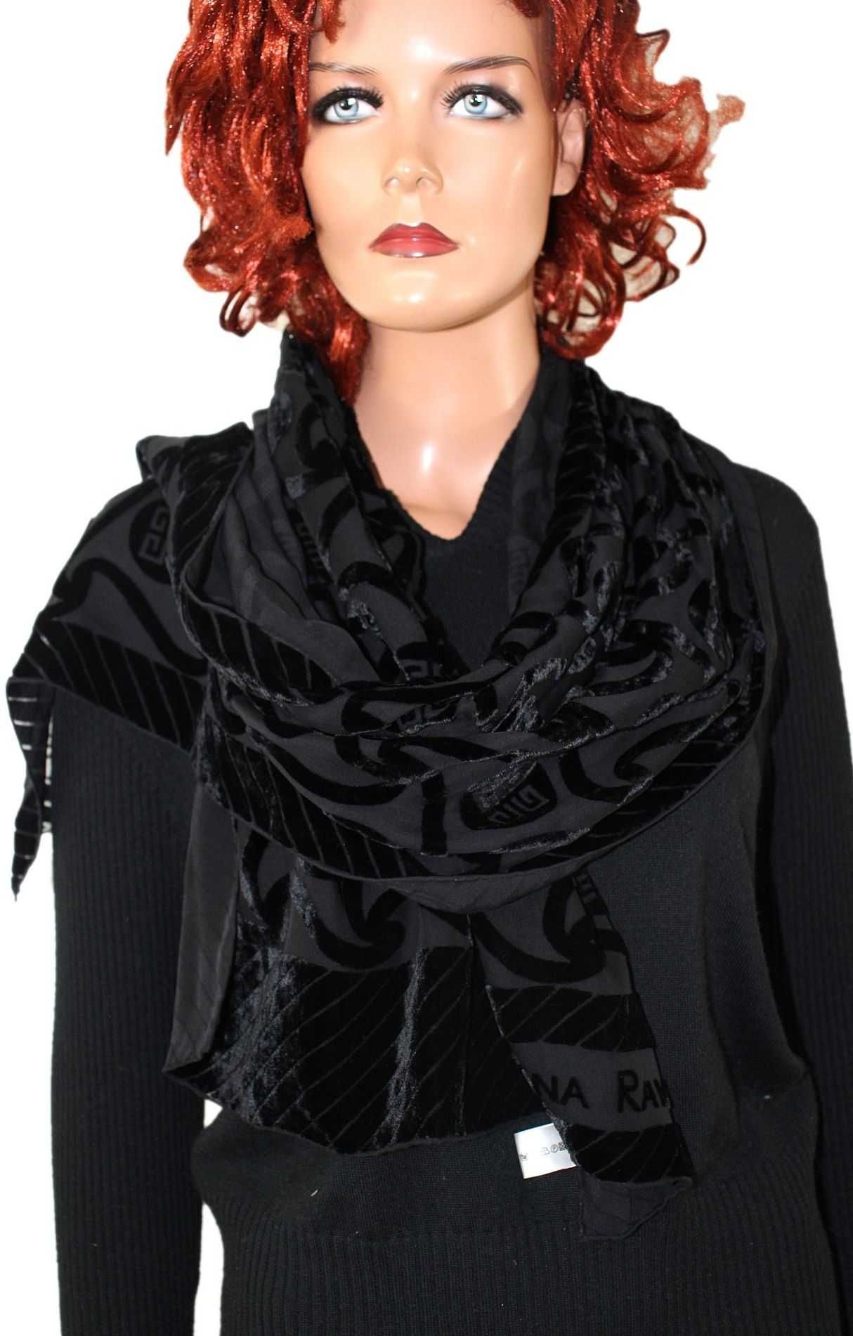 sr9 Gina Ravell markowy aksamitny szalik Wiskoza Jedwab 53x160