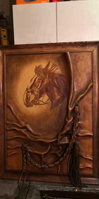 Obraz skórzany z koniem