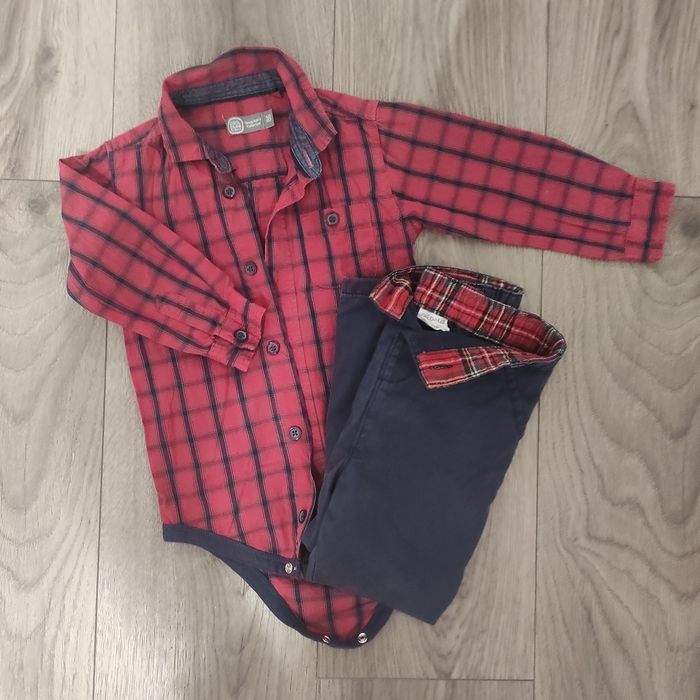 Koszula czerwona w kratę i spodenki zestaw świąteczny boże narodzenie