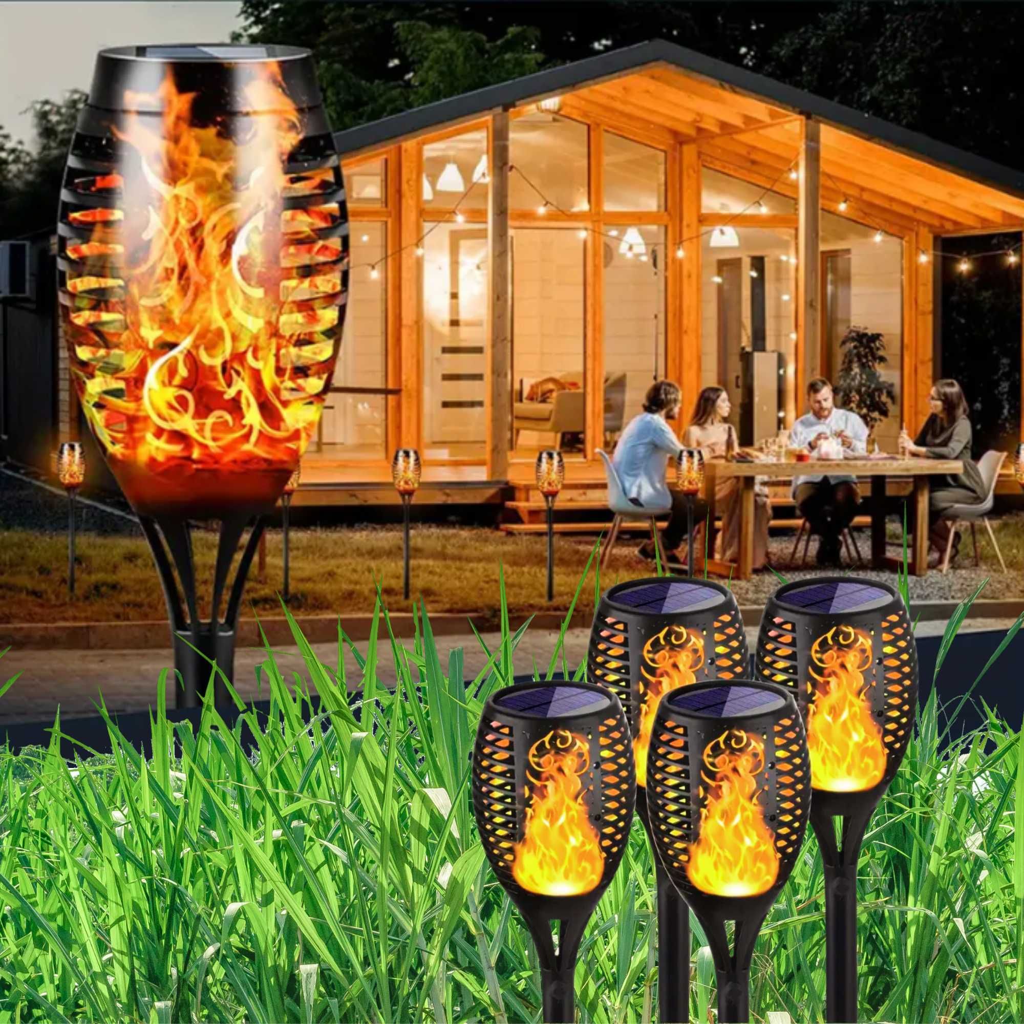 LAMPA Solarna LED POCHODNIA Efekt Płomienia Ogień x 4 sztuki Płomień