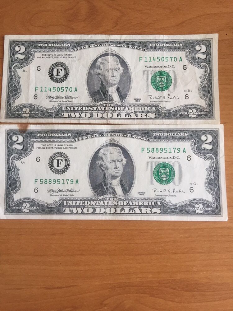 2 доллара США 2003,2009, 1995 года выпуска