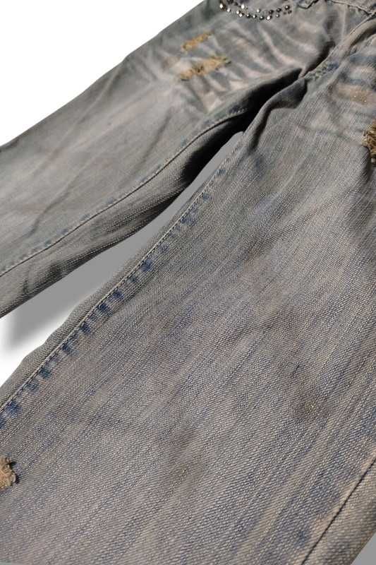 Vintage Distressed Style Playboy Pants y2k spodnie jeansowe biodrówki