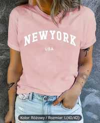 Koszulka T-shirt pudrowy róż New York