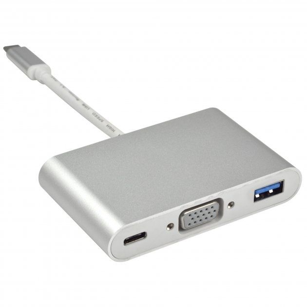 Адаптер Multiport USB Type-C to VGA/USB 3.0/Type-C (Silver) STLab