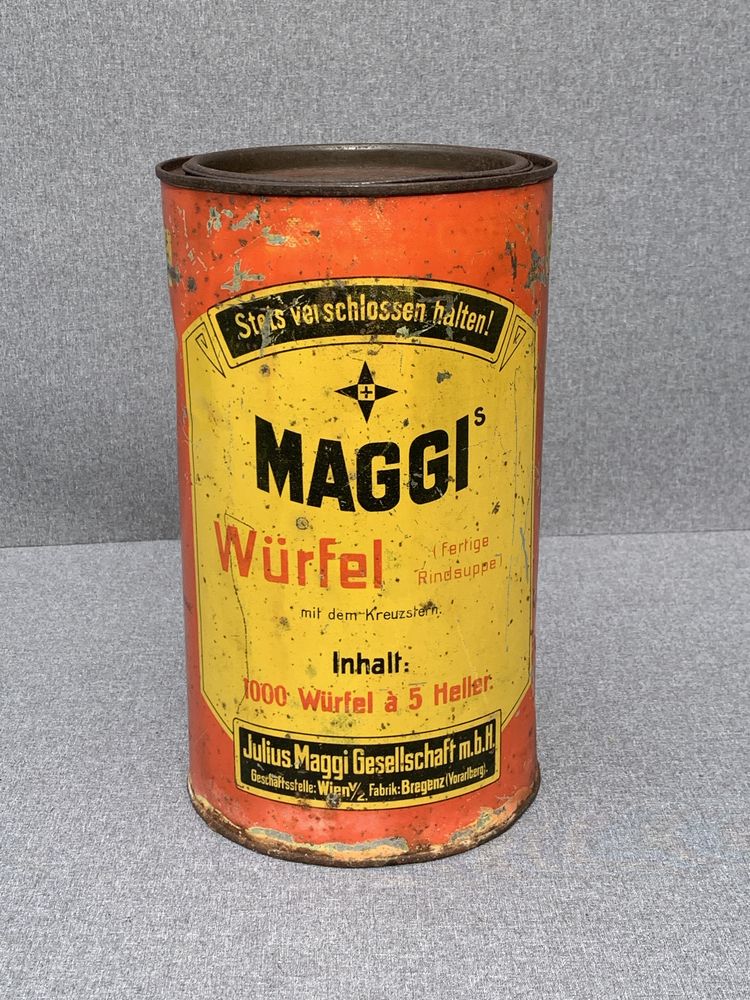 Unikalna niemiecka puszka Maggi Wurfel.
