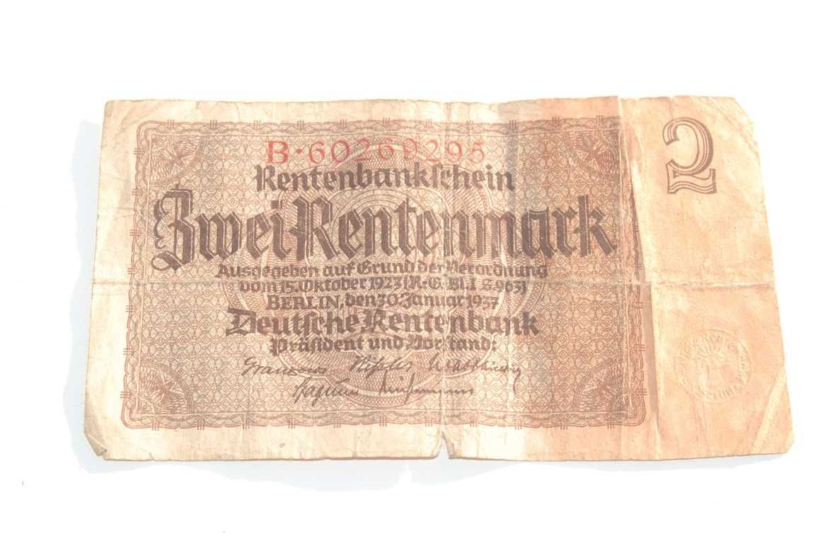 Stary banknot 2 marki 2 Rentenmark 1937 antyk