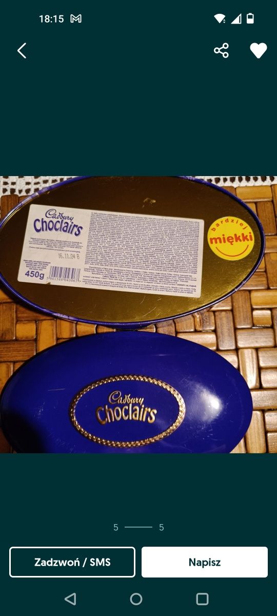 stara puszka po czekoladkach Cadbury Choclais