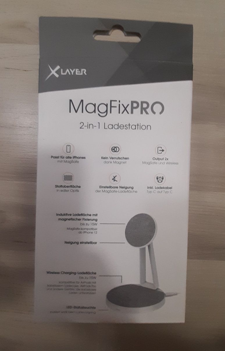 Stacja ładująca XLayer MagFix Pro 2 w 1, 15 w, szara / biała