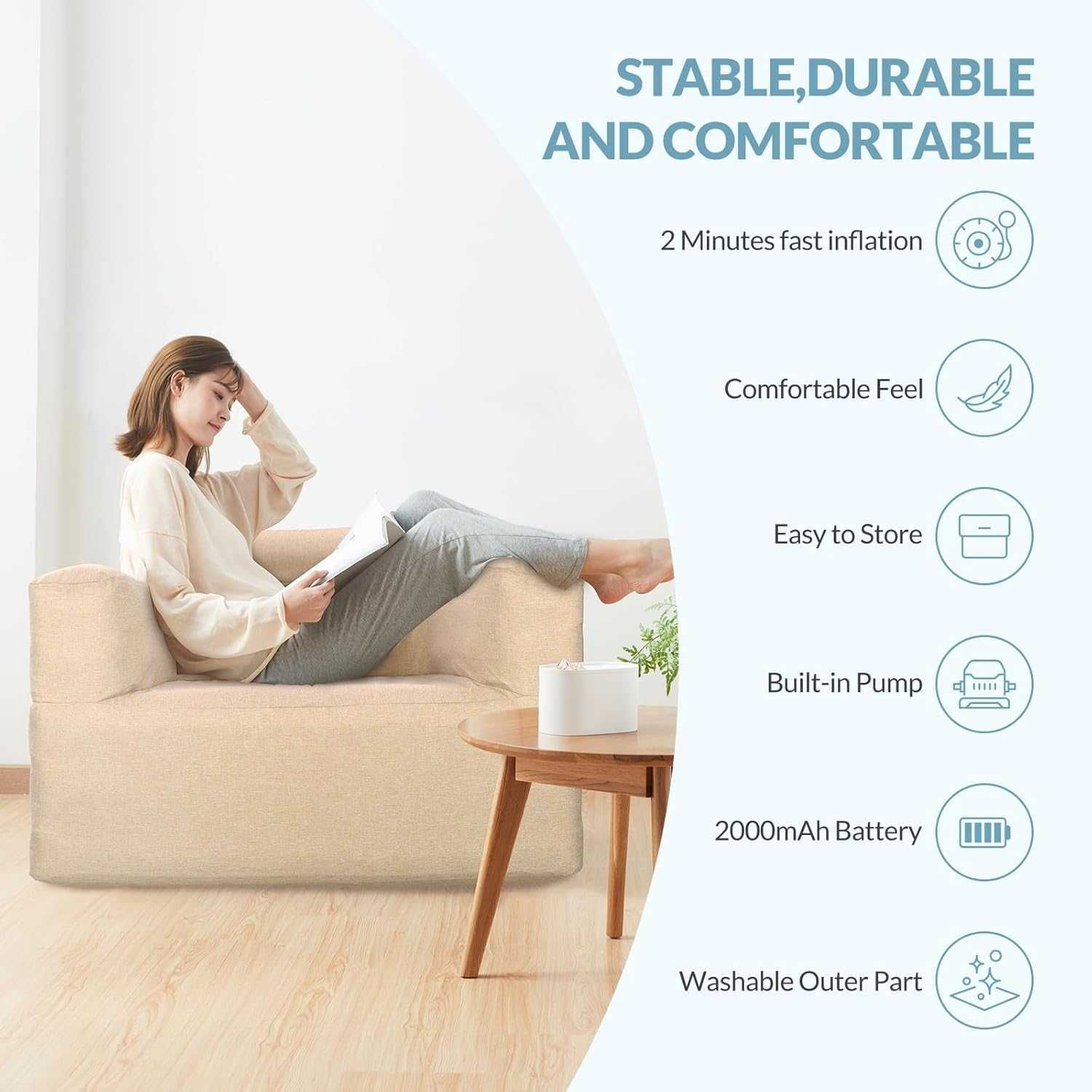 Samopompująca sofa dmuchana Bestrip z pompką 2000 mAh