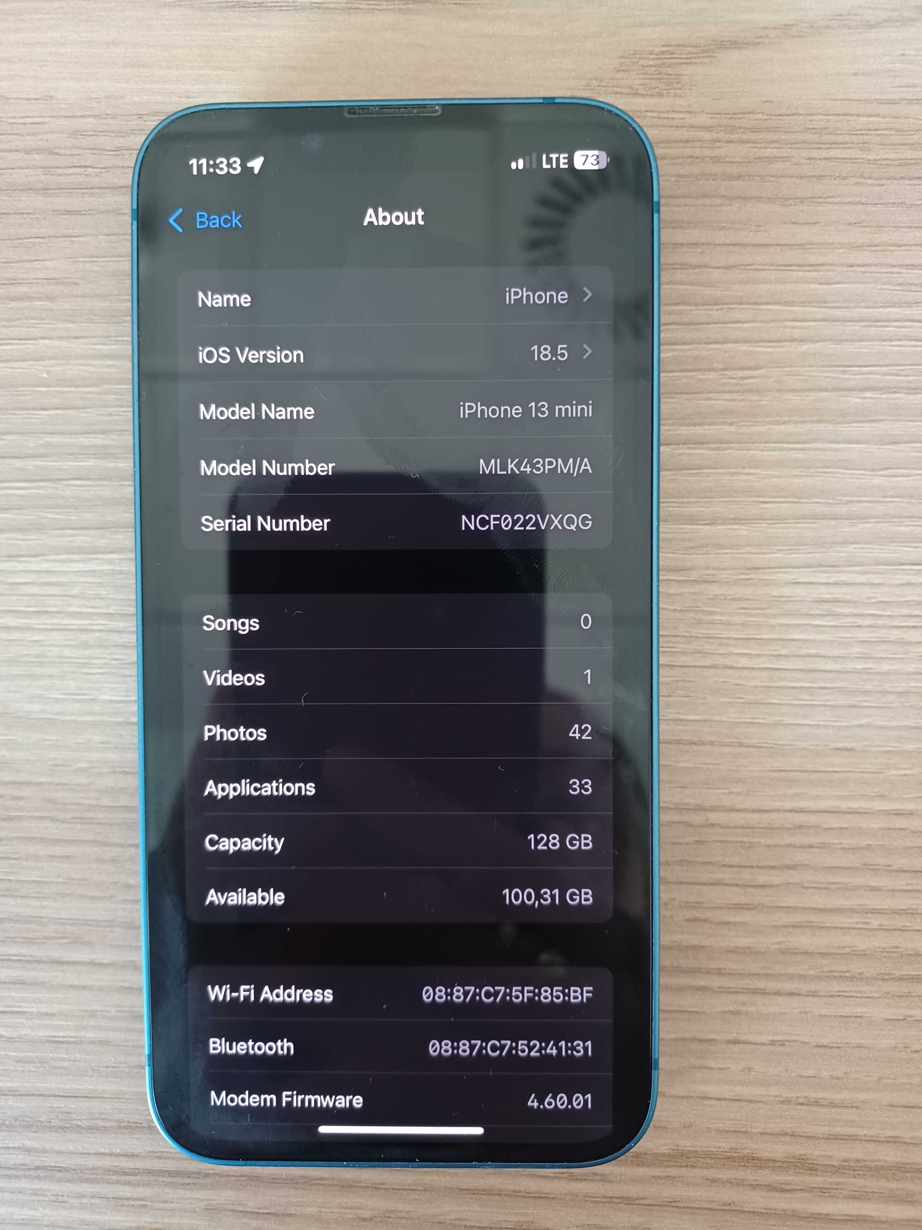 iPhone 13 mini niebieski, nie działa WIFI i bluetooth, bateria 85%