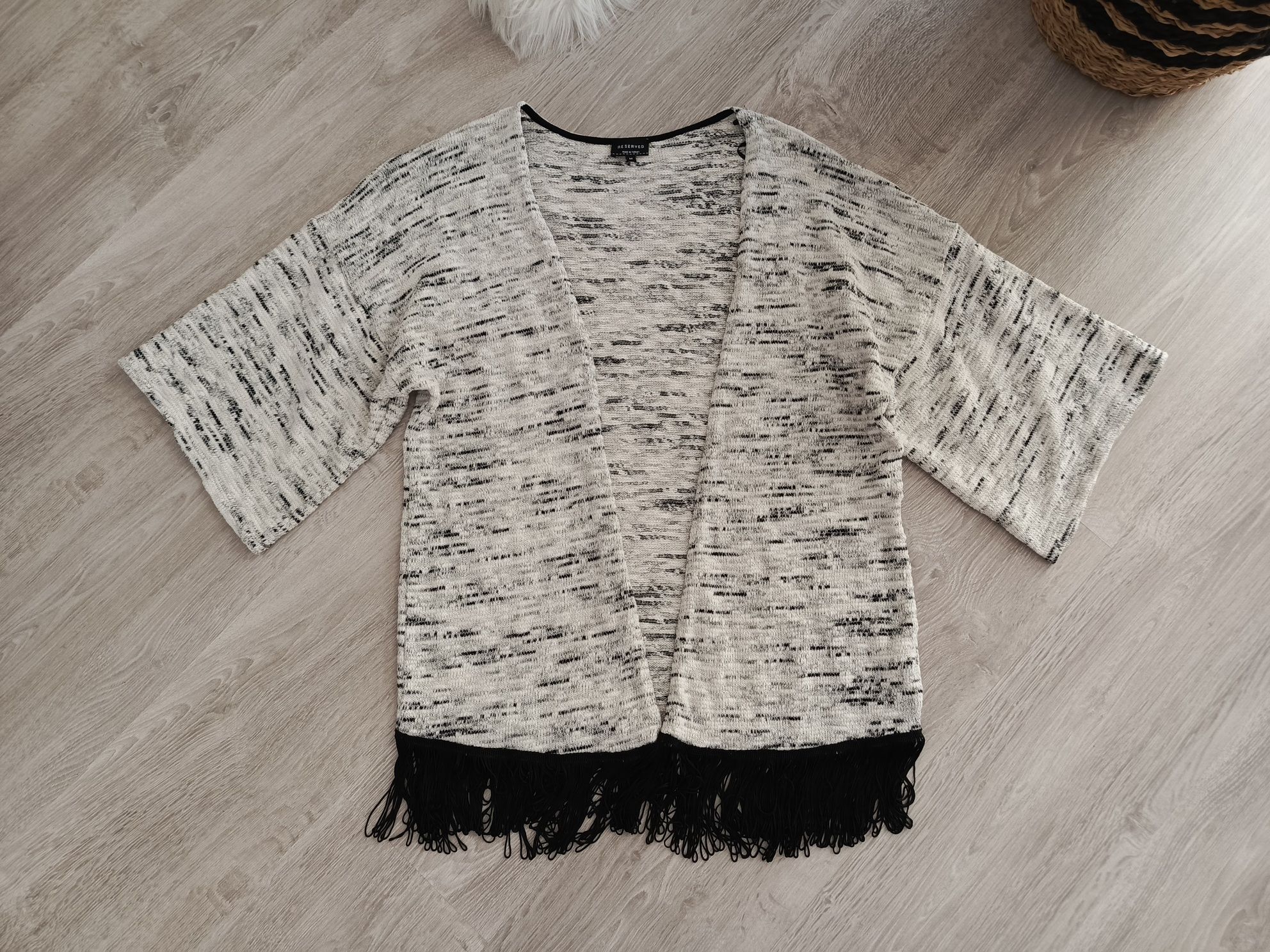 Czarno biało szare kimono ponczo sweter sweterek Reserved 38 M oversiz
