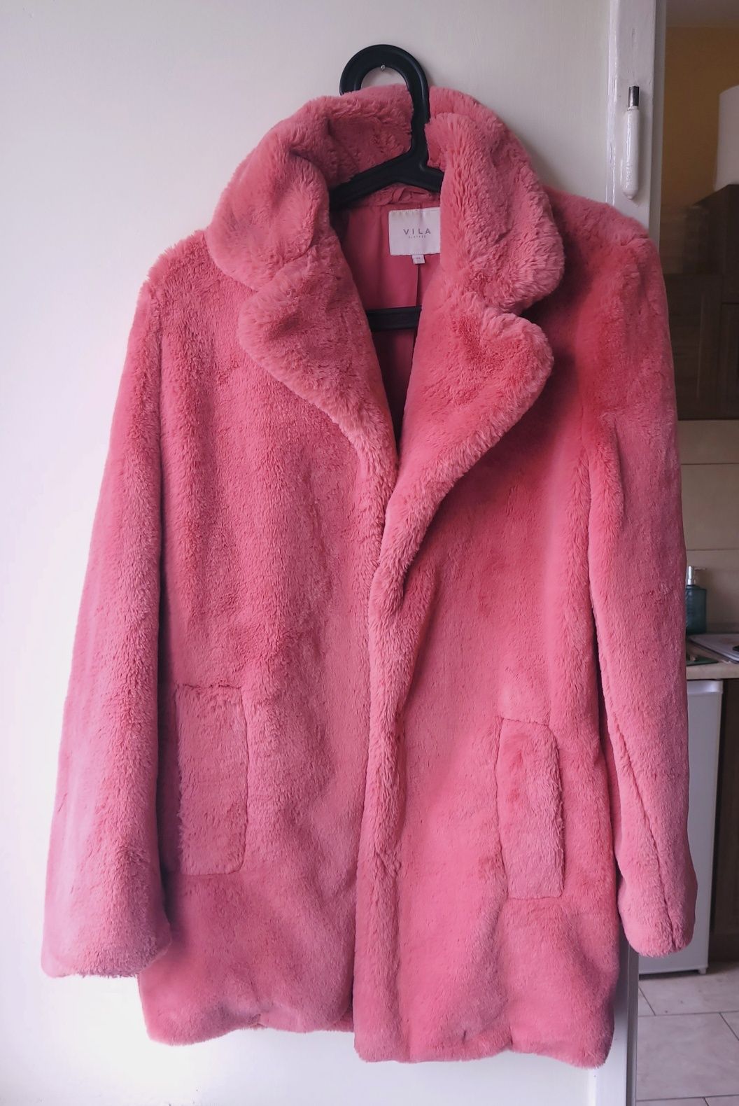 Płaszcz futro futerko sztuczne vila xs róż baby pink