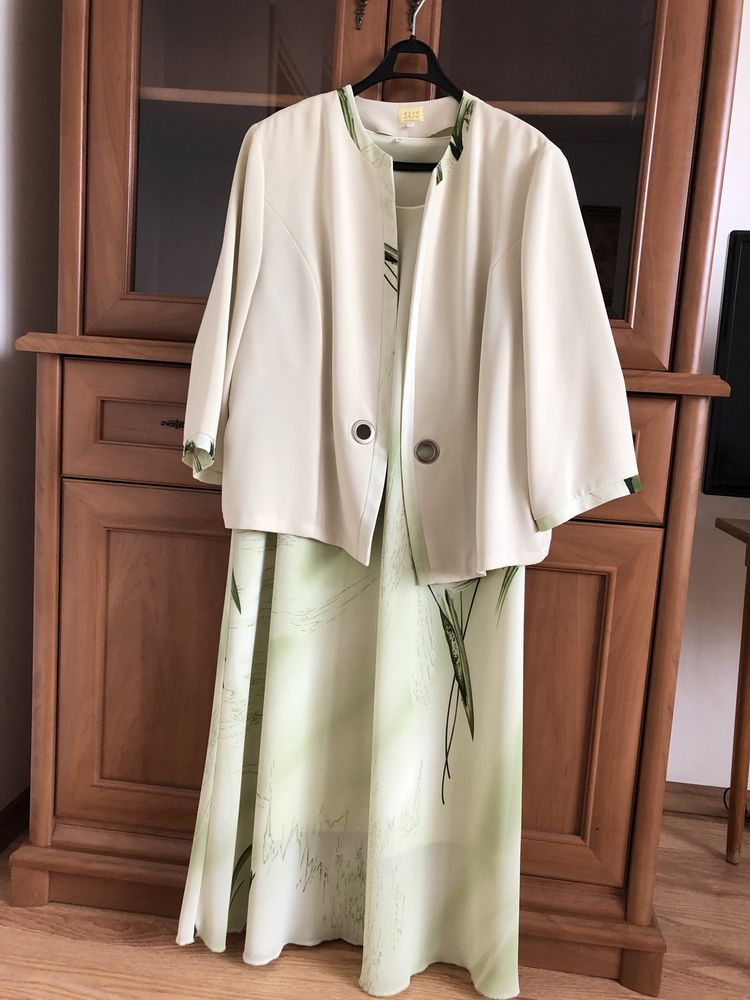Komplet sukienka + żakiet zielony pistacjowy 50 XXL Wesele