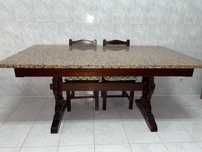 Mesa em madeira e granito maciço + conjunto de 6 cadeiras