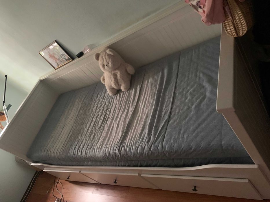 IKEA HEMNES Łóżko rozkładane z 3 szufladami BIAŁE z materacem 80x200