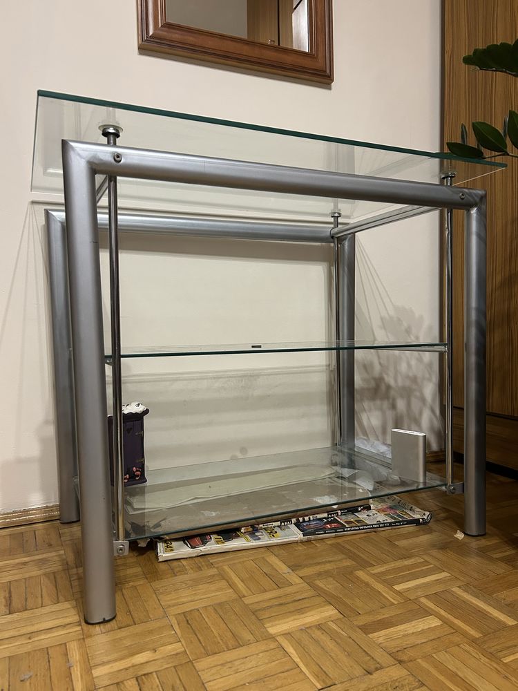 Szklany stolik rtv jysk stan bdb chrom nowoczensy loft