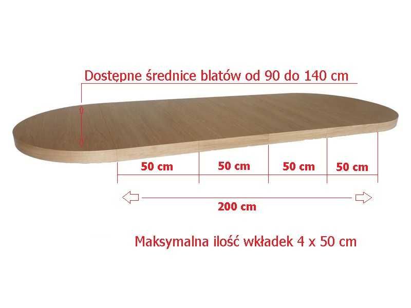 Stół okrągły loftowy dębowy LOFT, krzesła, industrialny noga metalowa.