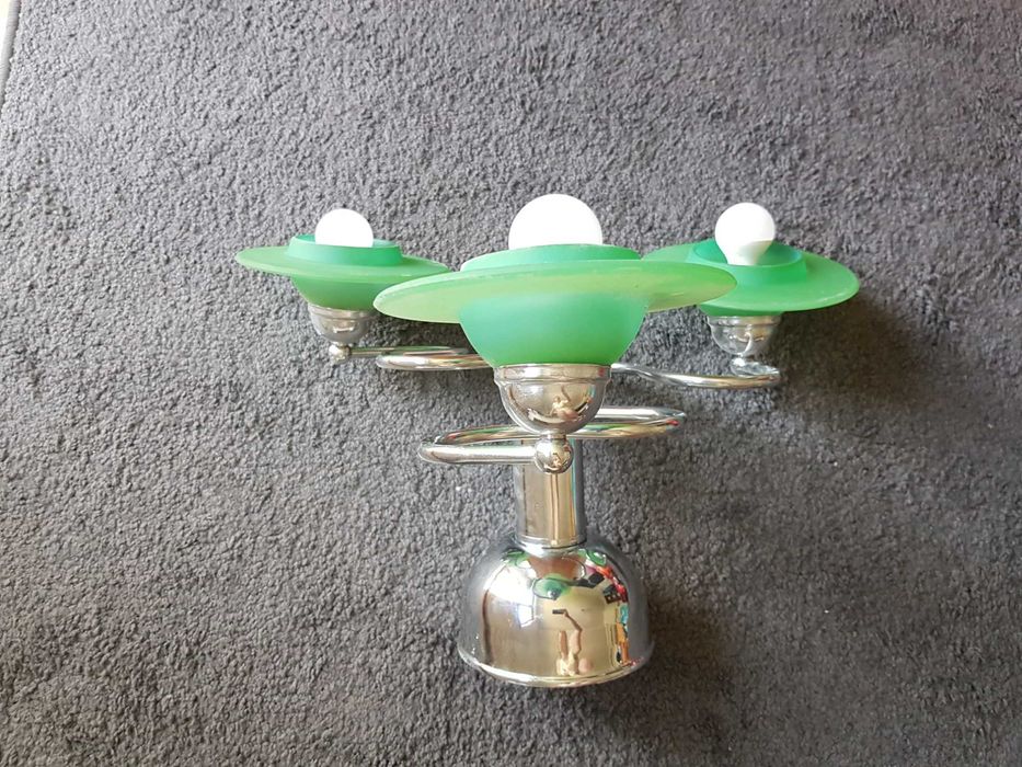 Żyrandol pokojowy, sufitowy/lampa wisząca, 3 klosze, srebrno zielony