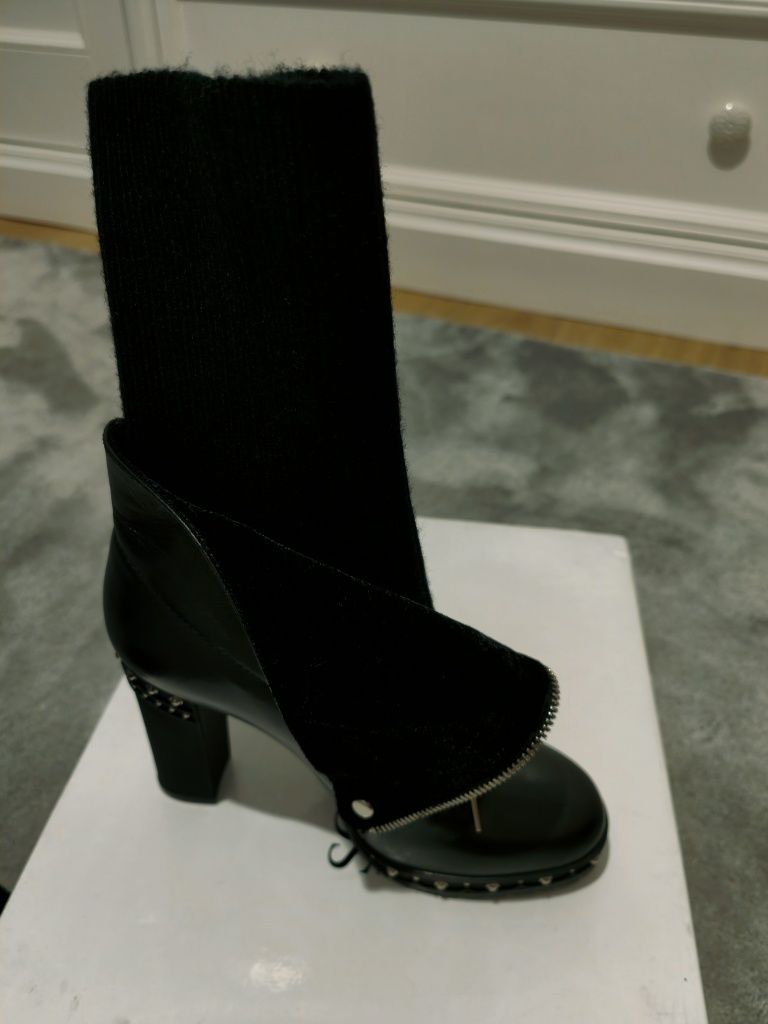 Buty botki czarne skórzane róż.38 Scaviola