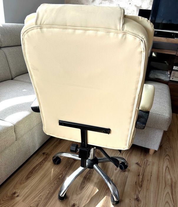Fotel Obrotowy Biurowy Krzesło Biurowe Obrotowe Biur Beżowy z Podnóżek