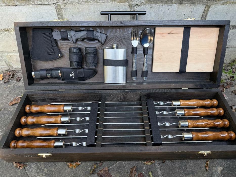 Подарочные наборы шампуров Краматорск в деревянном кейсе
