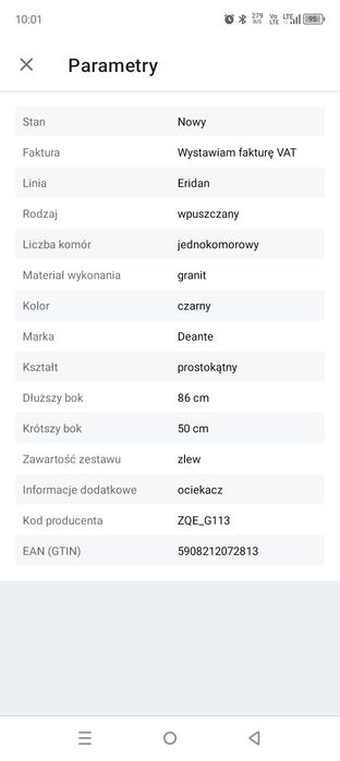 Zlew granitowy jednokomorowy
