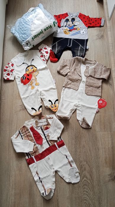 NOWY komplet do wózka+ 4 NOWE pajace 3D 56-62 cm