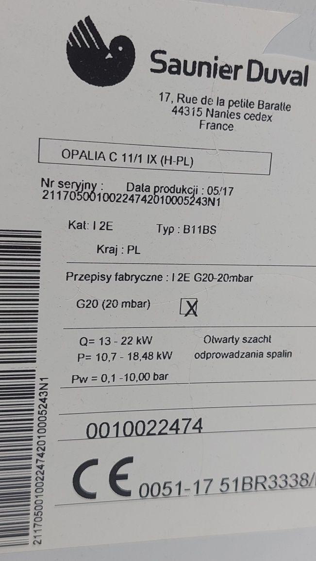 Szyld z pokrętłami do piecyka gazowego SAUNIER DUVEL OPALIA C11/1 IX