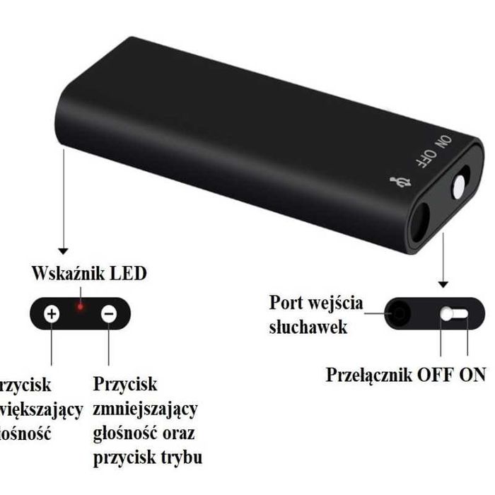 Mini dyktafon podsłuch 16GB aktywacja głosem szpiegowski ukryty