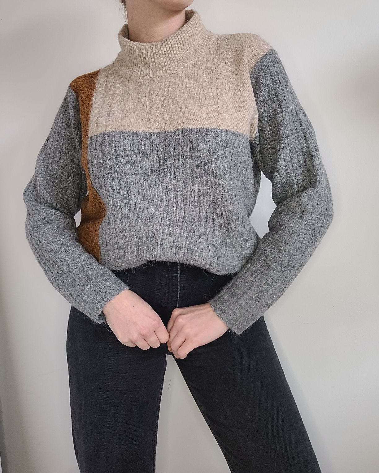 Patchworkowy wełniany sweter oversize alpaka Fransa