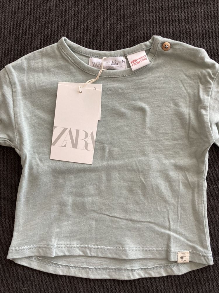 NOVO Camisola T-shirt Manga Comprida Verde Agua Zara 6-9 meses