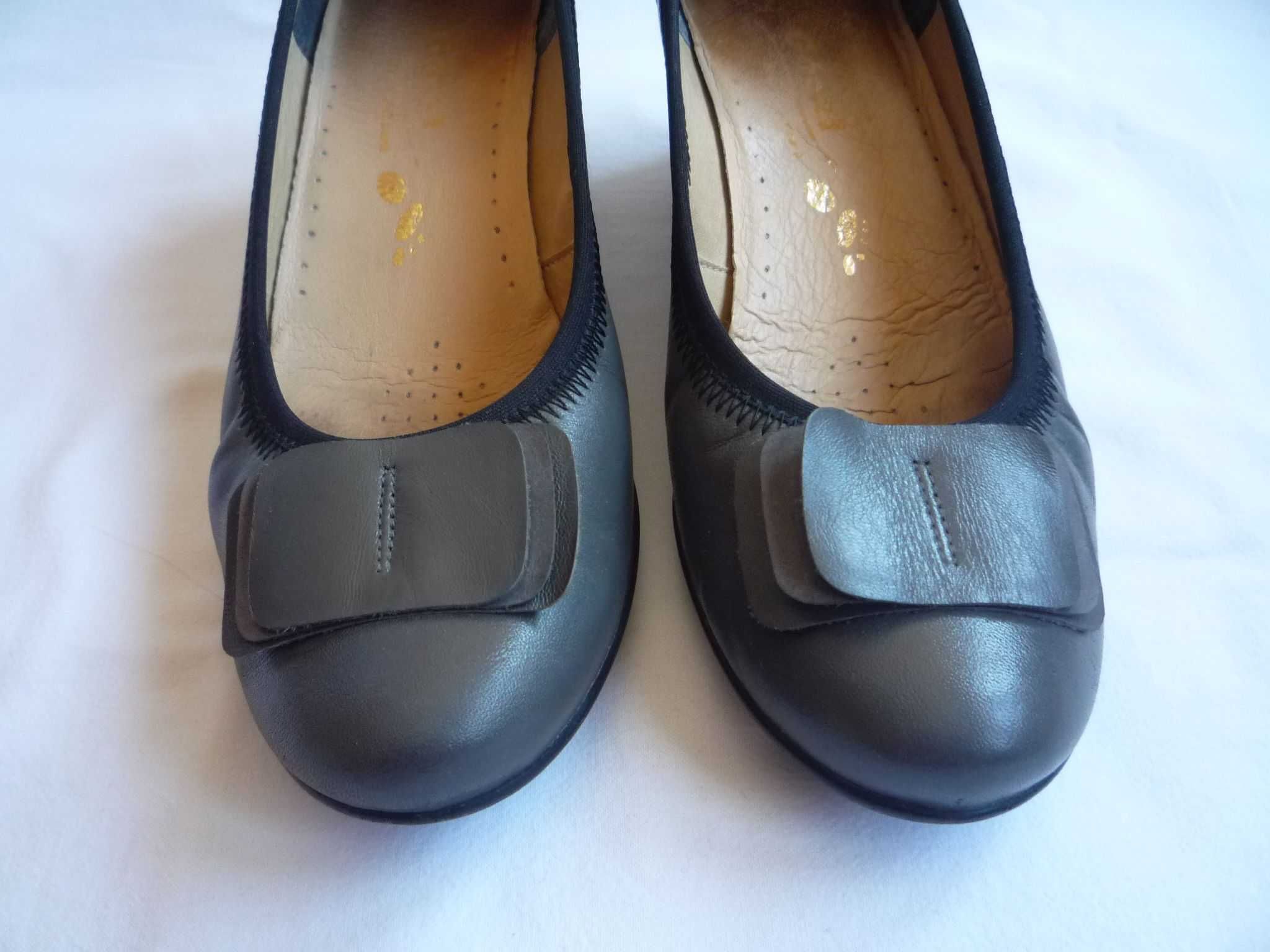 Góral Komfort roz 38 dł. 25cm Szare czółenka koturn Skóra Skórzane