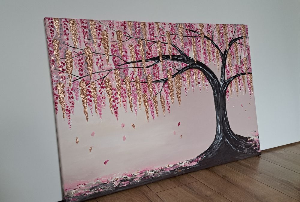 Obraz ręcznie malowany Kwitnące drzewo Wisteria