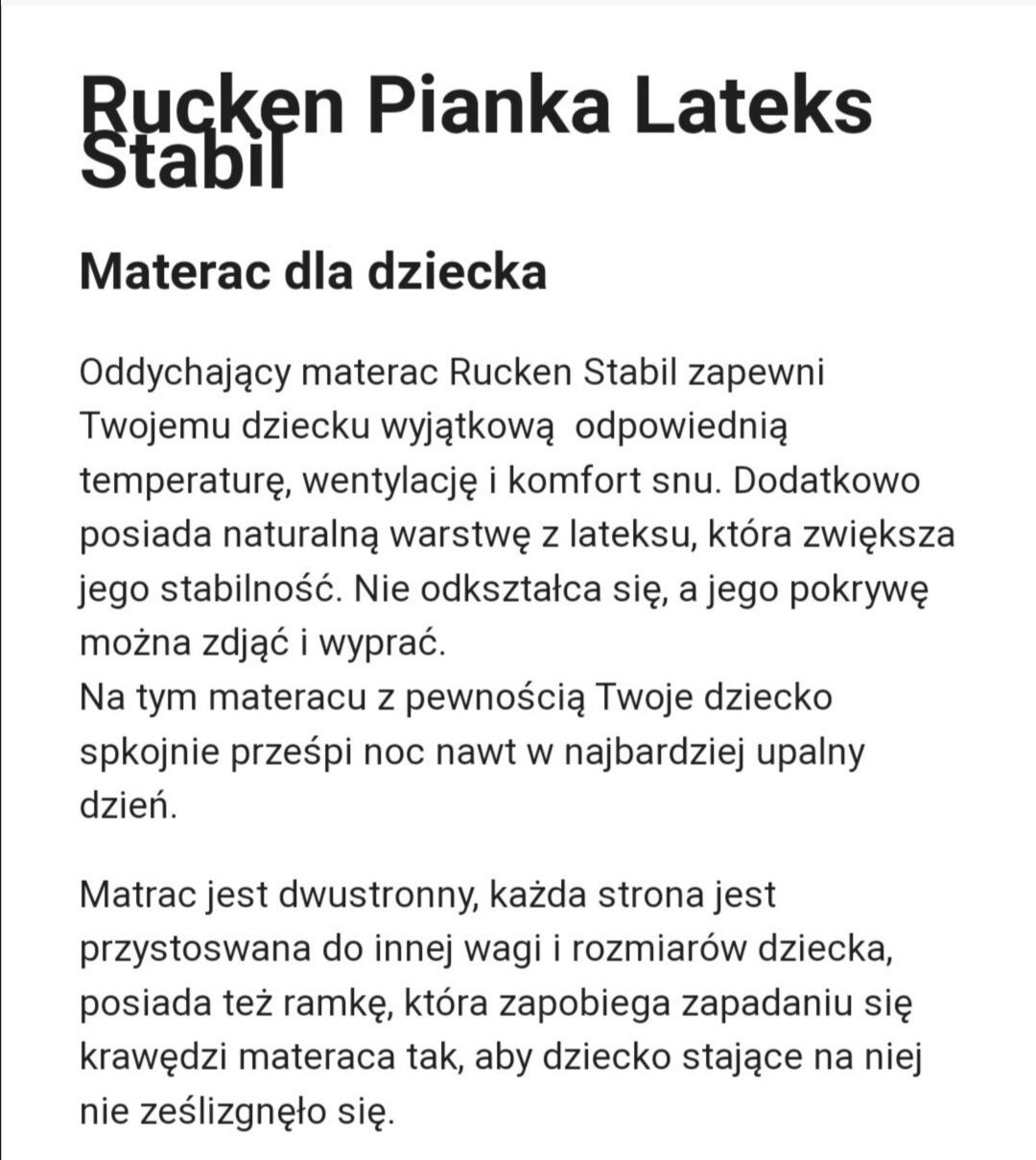 Materac dziecięcy Rucken Pianka Lateks Stabil