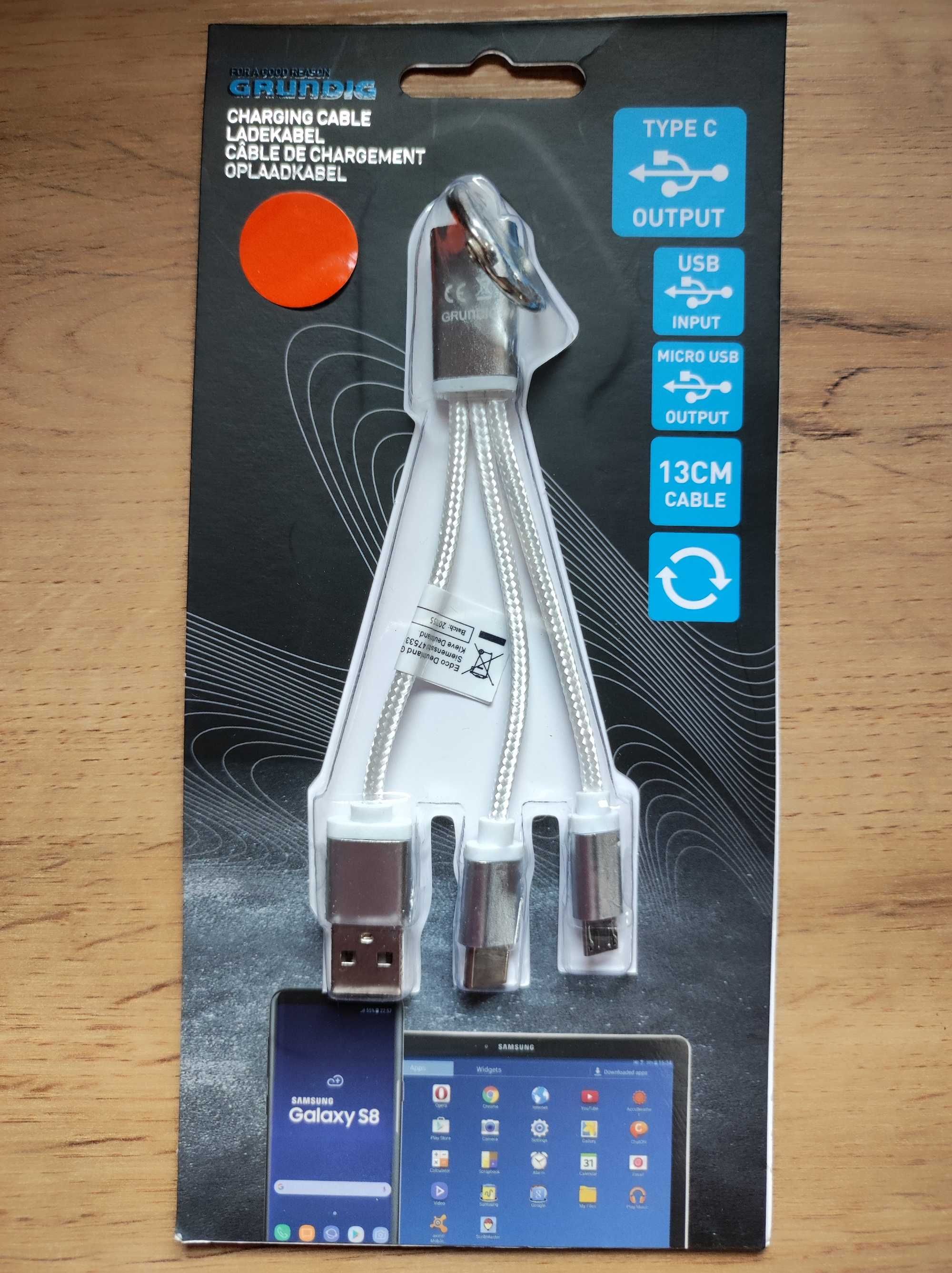 KABEL do ŁADOWANIA - USB - micro + Usb C - BRELOK - GRUNDIG - Srebrny