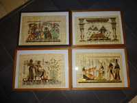 3x papirusy egipskie duże obrazy w brązowej ramie z Egiptu  53 x 73 cm