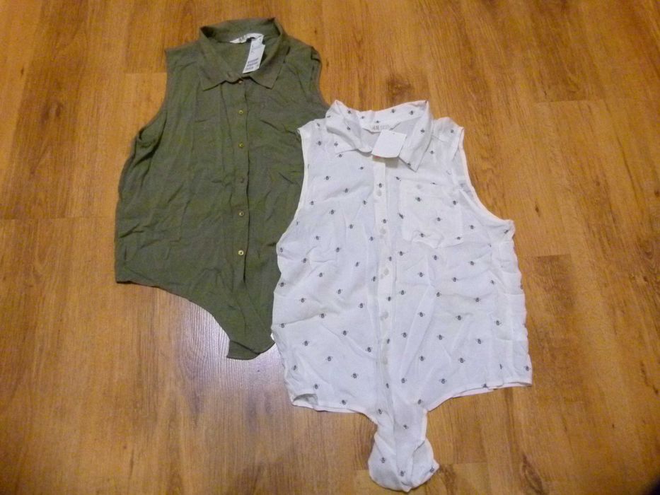 rozm 164/170 Nowe H&M zestaw 2x koszula bez rękawów biała khaki