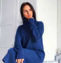 Синя сукня-светр з плотного трикотажу
