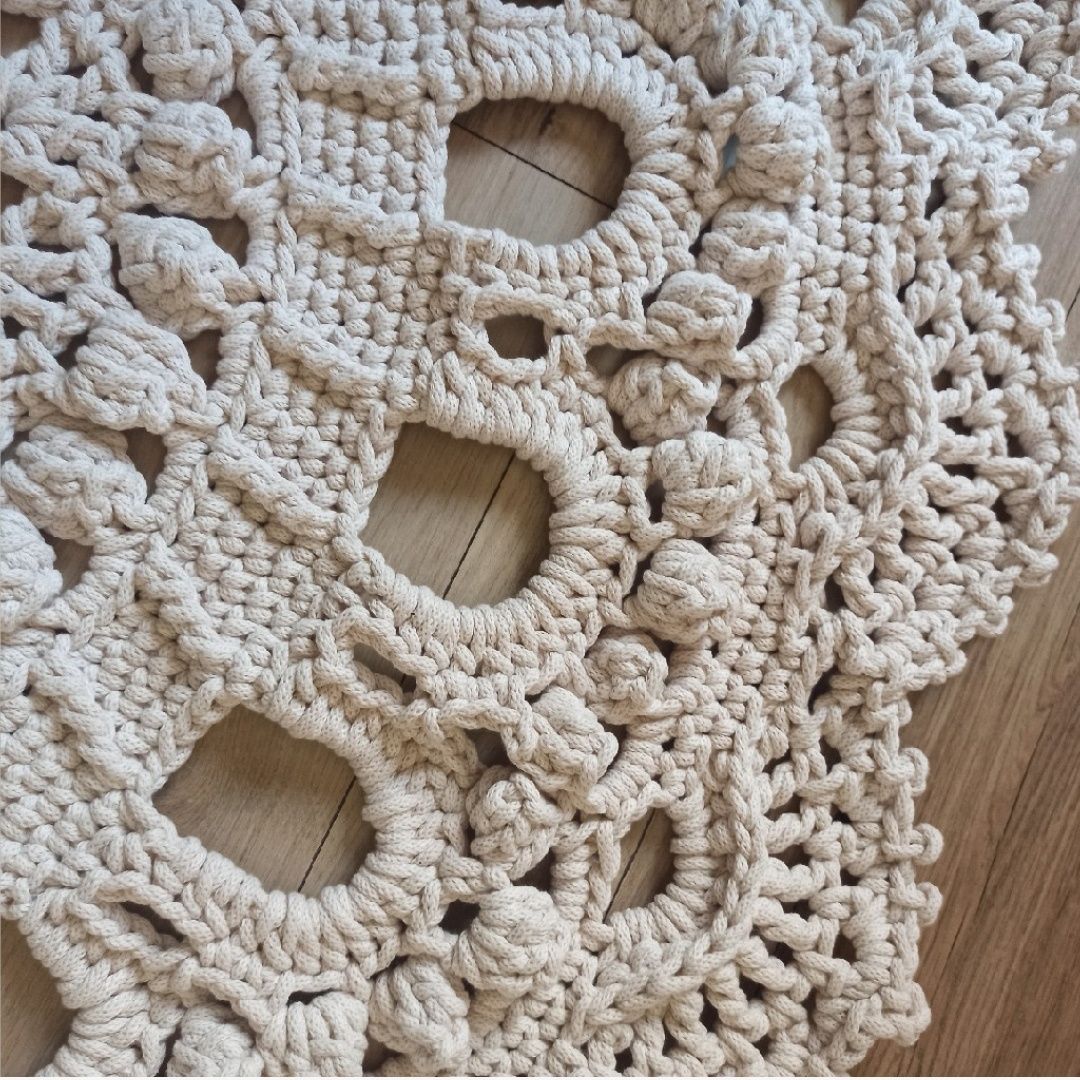 Dywan ze sznurka ciężki gruby 135cm ECRU efekt 3d Hand Made