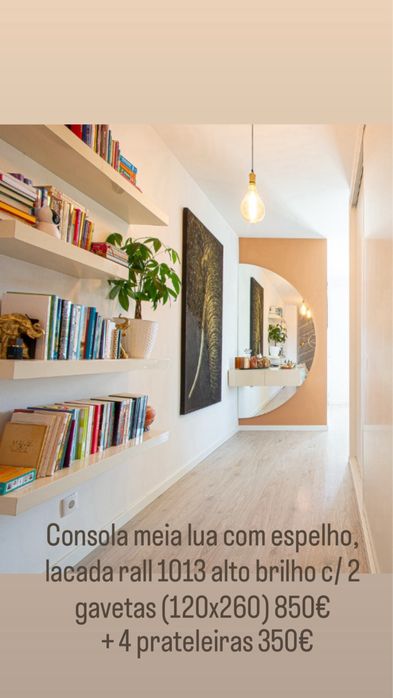 Consola c espelho em meia lua