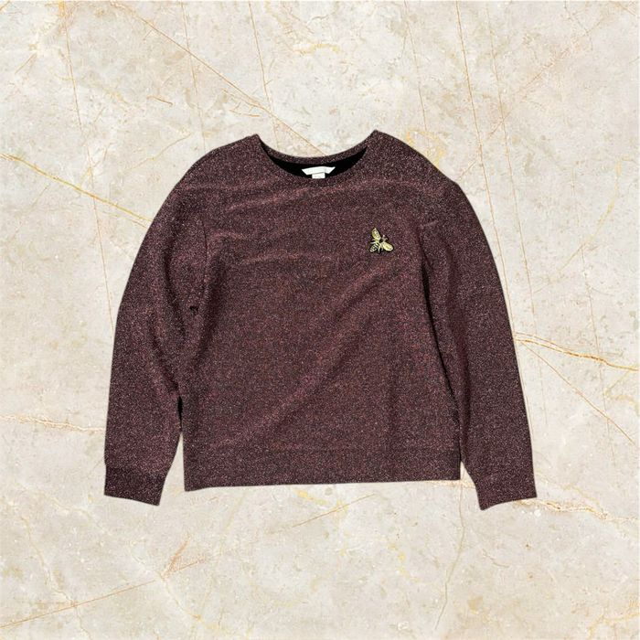 Bluza metaliczna różowo-fioletowa z naszywką owadem, H&M, XS