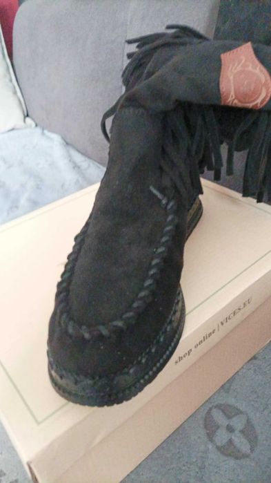 Kozaki damskie w stylu boho, czarne .