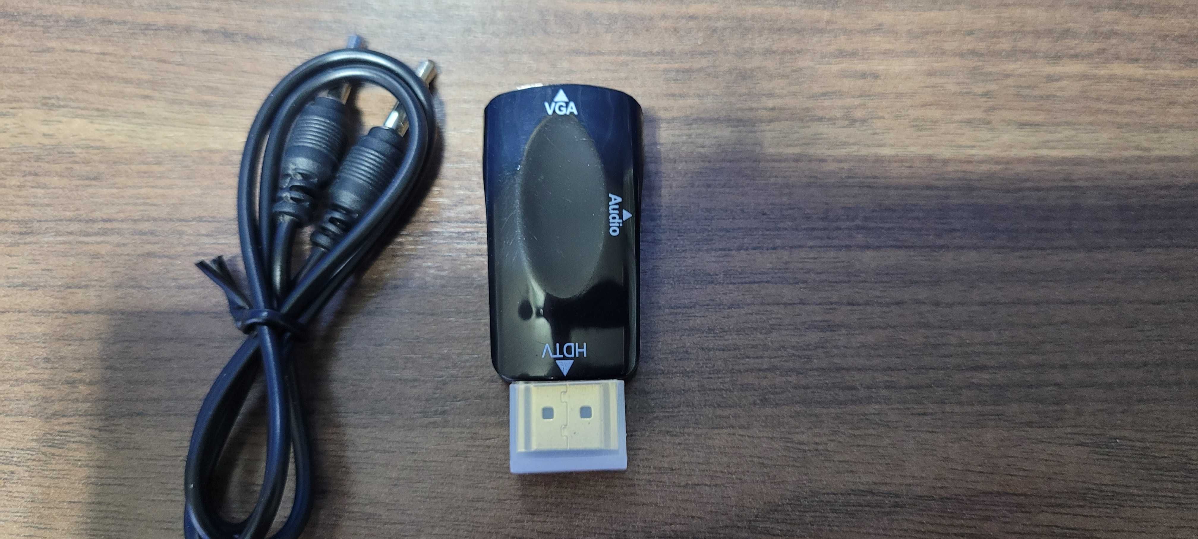 Konwerter adapter z hdmi na vga d-sub, dźwięk mini jack.