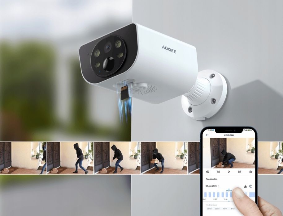 System Monitoringu WiFi, 2 Kamery Solarne, 2K, AOQEE S1, Alexa, Google