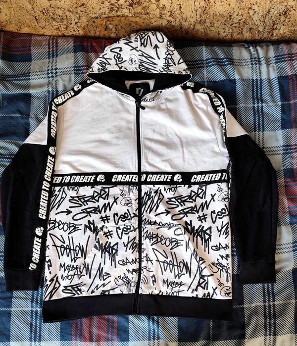 Biała bluza rozpinana z kapturem zip up graffiti