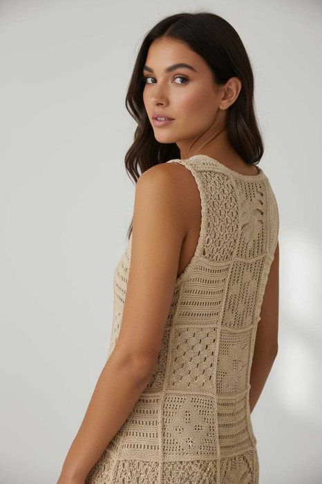 Платье Zara вязаное в технике пэчворк в стиле ручной работы, р. S/M