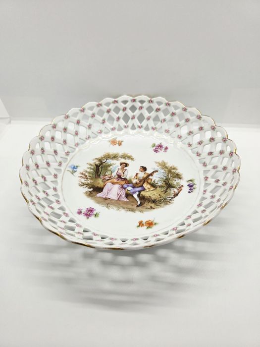 Misa ażurowa na owoce porcelanowa patera talerz miska PRL vintage