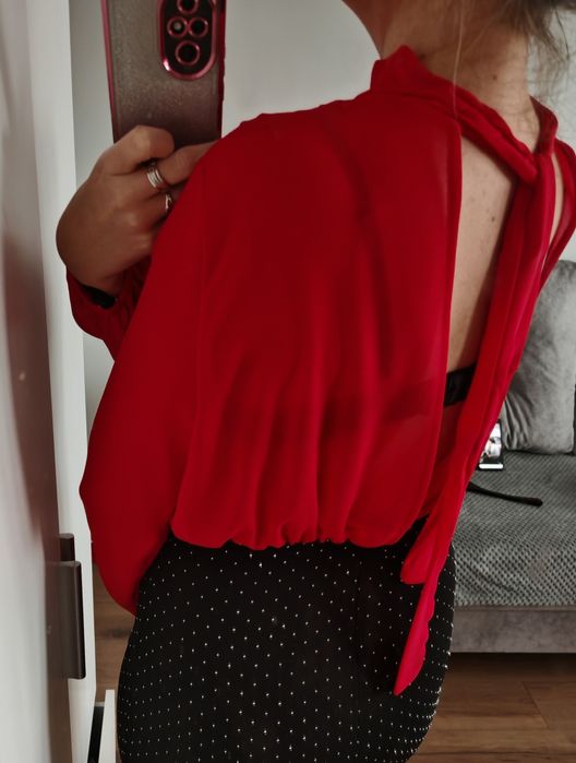 Sukienka bling cyrkonie czarna Czerwona odkryte plecy XS s m