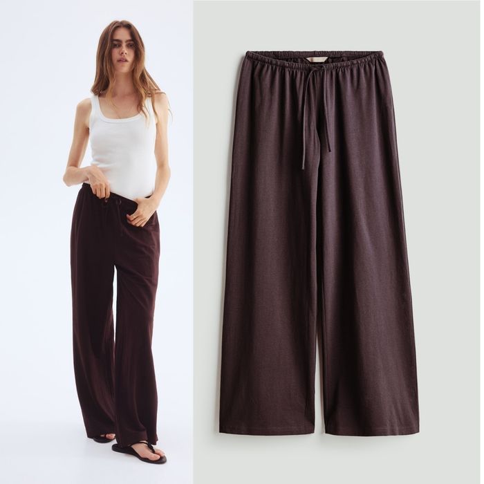 Чорний шоколад, стильні вільні штани із широкими штанинами від H&M.